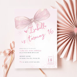 Convites Laço Rosa Vintage Elegante Inverno Aniversário de