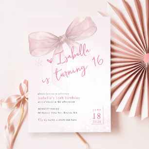 Convites Laço Rosa Vintage Elegante Inverno Aniversário de