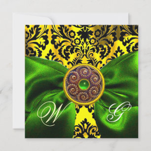 Convites LAÇO VERDE DAMA Dourado Amarelo Preto MONOGRAMA