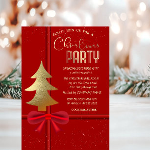 Convites Laço Vermelho Elegante, Árvore de Natal Empresa de