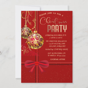 Convites Laço Vermelho Elegante, Bolas de Natal Empresa de 