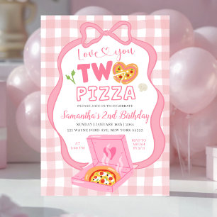 Convites Laço Xadrez RosaAmor você DOIS pizza aniversário