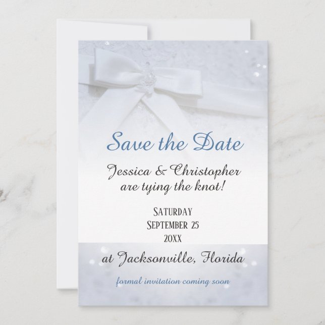 Convites Laços Brancos Save The Date | Casamento Tie The Kn (Frente)