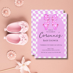 Convites Laços de bolinhas cor-de-rosa xadrez e riscas no c