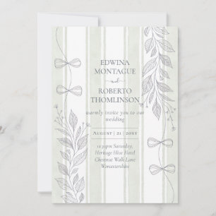 Convites Laços de Fita Botânica Heritage Sage para Casament