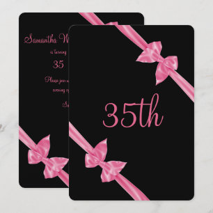 Convites Laços de Seda Rosa Elegantes 35º Aniversário