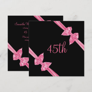 Convites Laços de Seda Rosa Elegantes 45º Aniversário