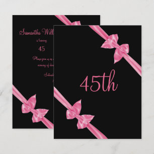 Convites Laços de Seda Rosa Elegantes 45º Aniversário
