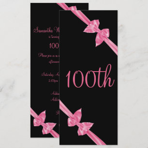 Convites Laços de Seda Rosa Elegantes Aniversário de 100 an