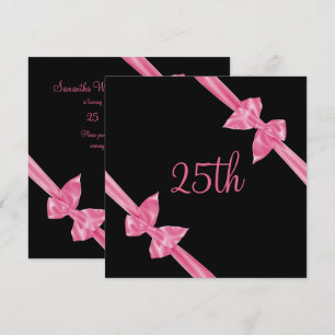 Convites Laços de Seda Rosa Elegantes Aniversário de 25 ano