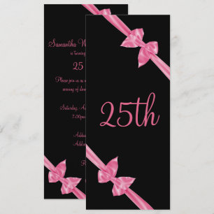 Convites Laços de Seda Rosa Elegantes Aniversário de 25 ano