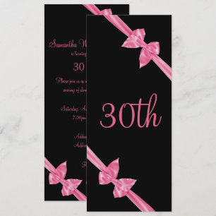 Convites Laços de Seda Rosa Elegantes Aniversário de 30 ano