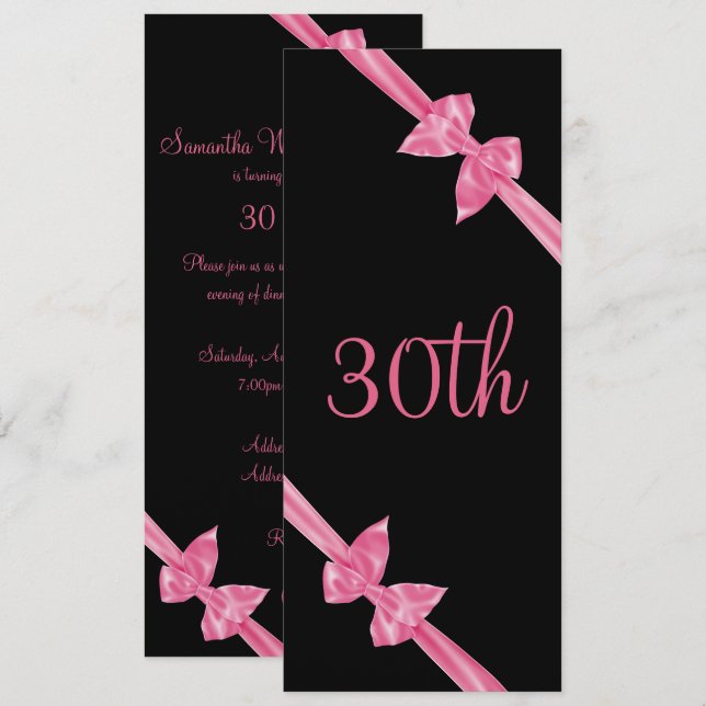 Convites Laços de Seda Rosa Elegantes Aniversário de 30 ano (Frente/Verso)