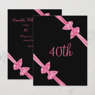 Convites Laços de Seda Rosa Elegantes Aniversário de 40 ano