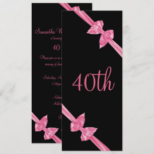 Convites Laços de Seda Rosa Elegantes Aniversário de 40 ano