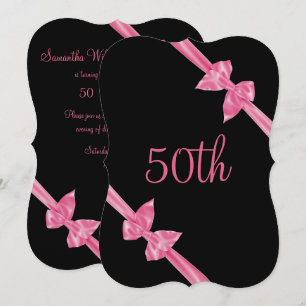 Convites Laços de Seda Rosa Elegantes Aniversário de 50 ano