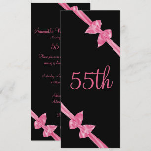 Convites Laços de Seda Rosa Elegantes Aniversário de 55 ano