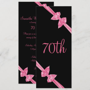 Convites Laços de Seda Rosa Elegantes Aniversário de 70 ano