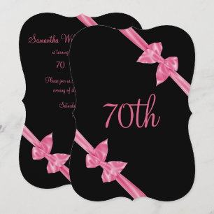 Convites Laços de Seda Rosa Elegantes Aniversário de 70 ano