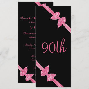 Convites Laços de Seda Rosa Elegantes Aniversário de 90 ano