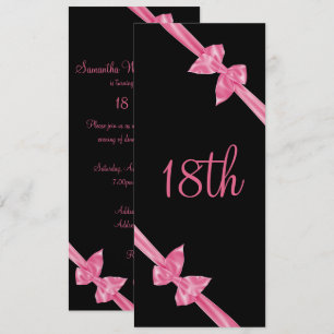Convites Laços de Seda Rosa Elegantes para 18º Aniversário