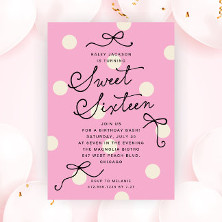 Convites Laços Modernos Elegantes Rosa para Sweet Sixteen