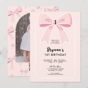 Convites Laços Rosa Fofos Coquette Casa Charme 1º Aniversár