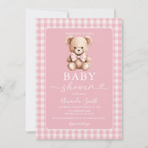 Convites Lacre Fofo Rosa Coquette Urso Menina Chuveiro Xadr