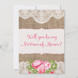 Convites Lacre Rústico em Tecido Você será minha Dama de Ho