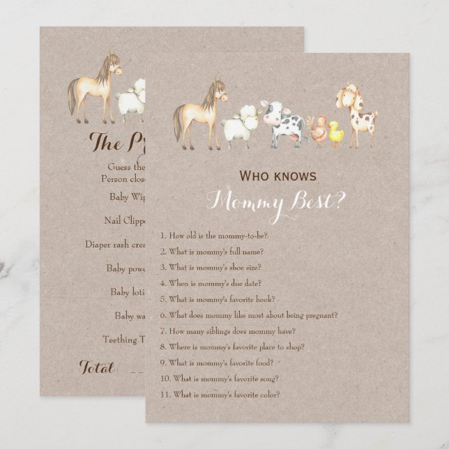 Convites Lado duplo - 2 jogos de Chá de fraldas (Frente/Verso)