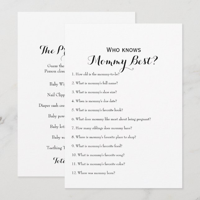 Convites Lado duplo - 2 jogos de Chá de fraldas (Frente/Verso)