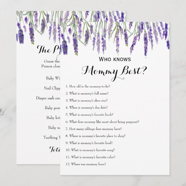 Convites Lado duplo - 2 jogos de Chá de fraldas (Frente/Verso)