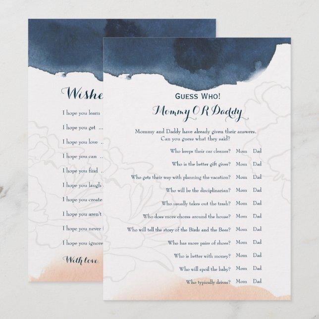 Convites Lado duplo - Desejos dos jogos do Chá de fraldas | (Frente/Verso)