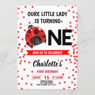 Convites Lady Bug Girl First Birthday Red Confetti
