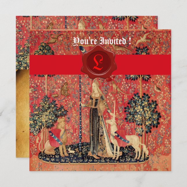 CONVITES LADY E UNICORN MONOGRAM RED WAX SEAL PARCHING (Frente/Verso)