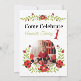 Convites  Ladybug 1st Birthday Floral