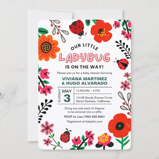 Convites Ladybug Baby Shower Invitation Lovebug Invite (Frente)