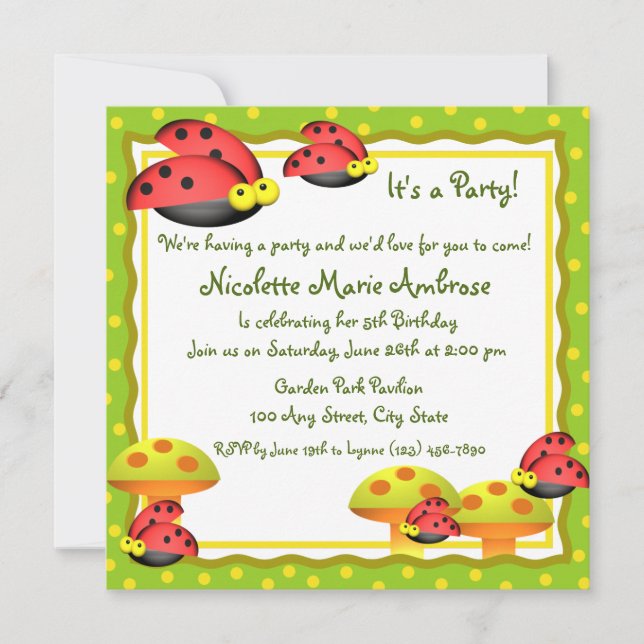 Convites Ladybug Charm/ Birthday Invite (Frente)