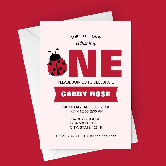Convites Ladybug First Birthday Invitation (Our Little Lady Is Turning One | Love Bug First Birthday | Garden Spring Birthday Party Invitation)
