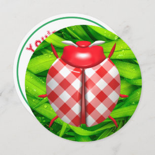 Convites Ladybug grama gingham cheque branco-vermelho