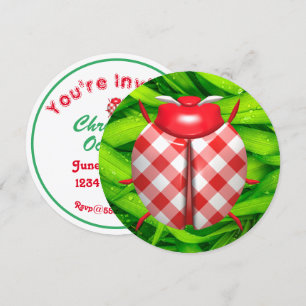 Convites Ladybug na grama gingham cheque bonito