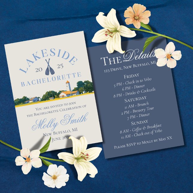 Convites Lago Bachelorette Weekend Blue Itinerário Marítimo (Lake Weekend invite with modern font – perfect for bachelorettes or bridal celebrations!)