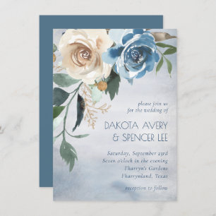 Convites Lago Floral Casamento Azul e Branco Desligado