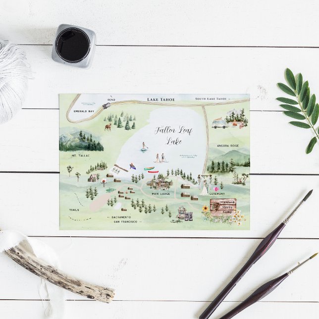 Convites Lago Leaf Fallen | Mapa Itinerário de Casamentos (Criador carregado)