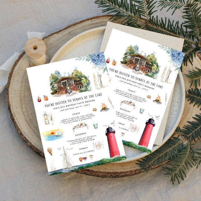 Convites Lago Michigan | Fim de semana de aniversário (Criador carregado)