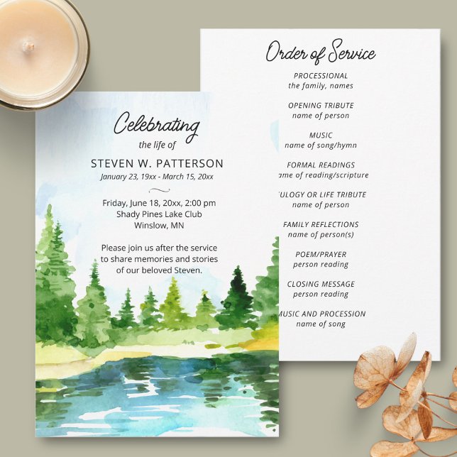 Convites Lago Pine Trees, Programa Memorial Funeral (Criador carregado)