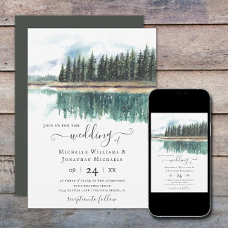 Convites Lago Rustic Watercolor | Montanha Lake Wedding