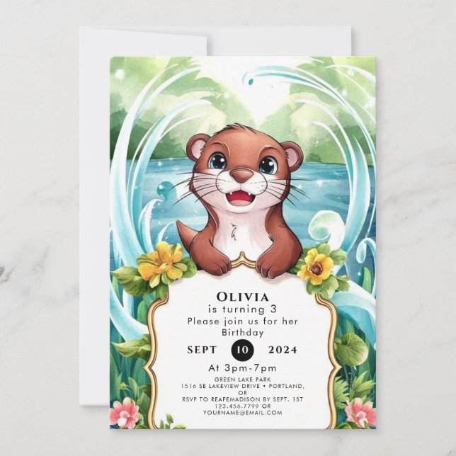 Convites Lago Whimsical Otter Birthday (Frente)