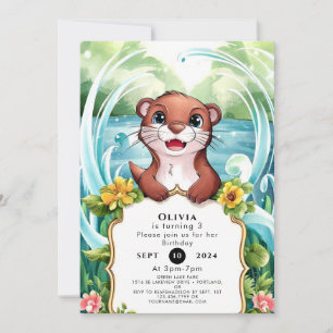 Convites Lago Whimsical Otter Birthday