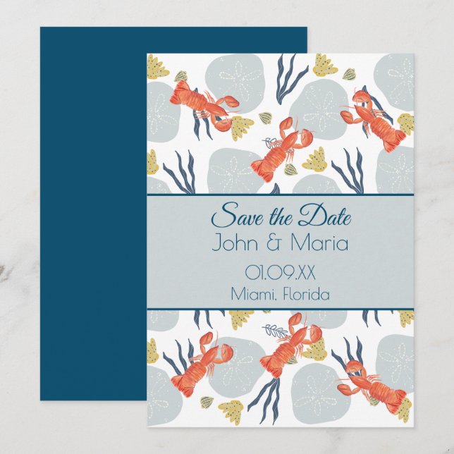Convites Lagosta Crustáceo Praia Areia Dólares Botânica  (Frente/Verso)